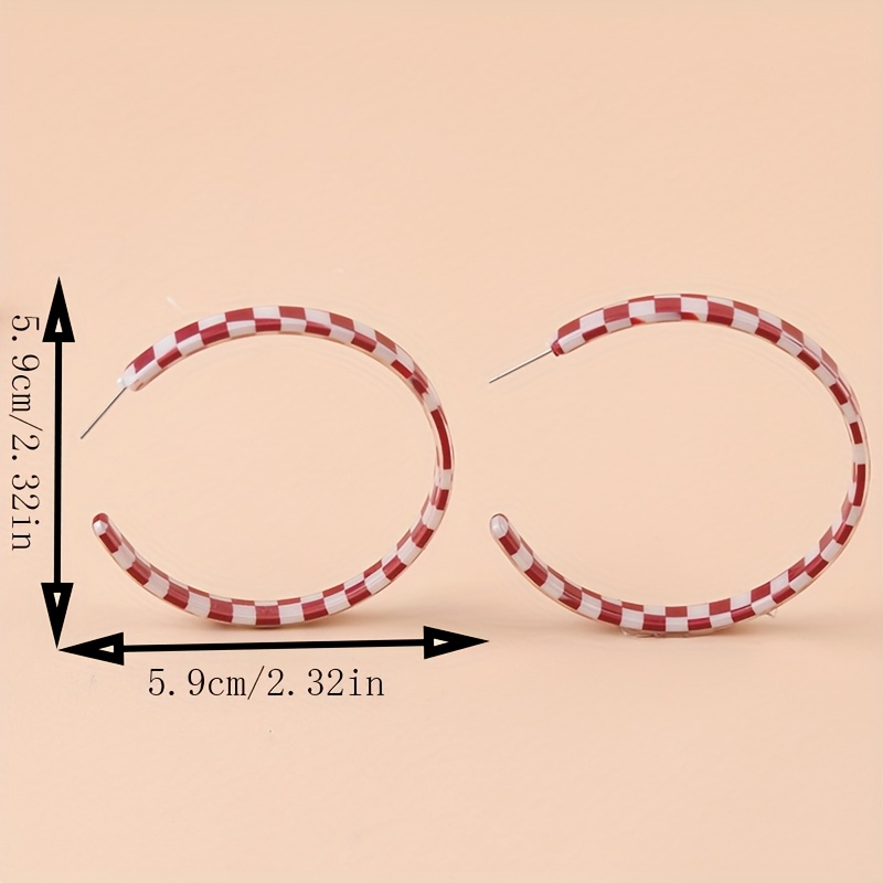 Women's Large Acrylic Checkerboard C-Shaped Hoop Earrings